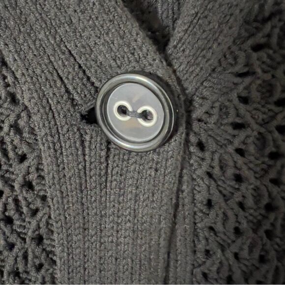 Liz Wear By Liz Claiborne Short Sleeve Black Open Knit Cardigan Sweater - Picture 4 of 5